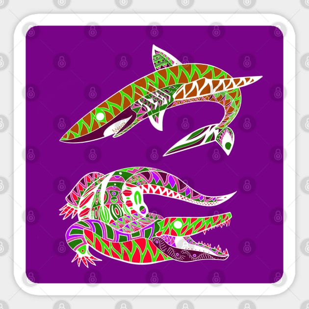 the kings of the swamp the shark and the alligator ecopop art Sticker by jorge_lebeau